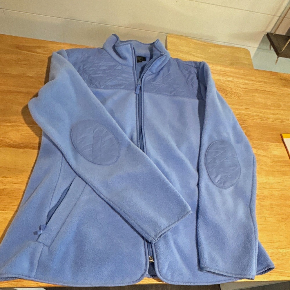 Talbots Petites Women's Light Blue Full Zip Fleece Jacket Pockets Quilted, Small